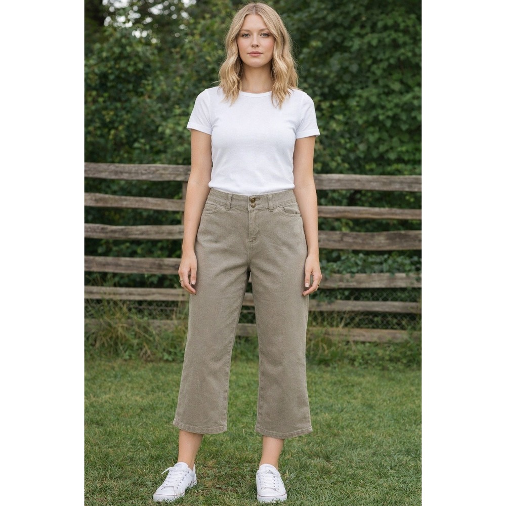 Coldwater Creek Pants Women's Petite Size 12 Khaki Tan Wide Leg Casual Stretch
